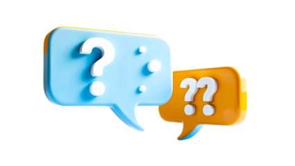 3d Question mark symbol on speech bubble. 3d Speech bubble with question mark icon. Message box with question sign. FAQ symbol concept. 3d Question mark, concept of faq, help, support, communication