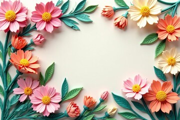 Fototapeta premium Colorful paper quilling daisy flowers arrangement for banner design, white, creativity