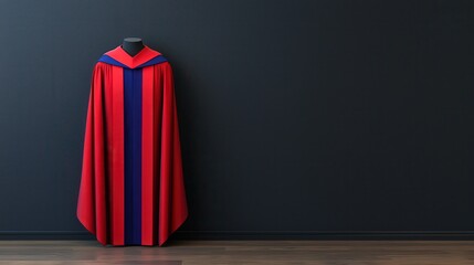 Elegant Academic Robe on Display Against Dark Wall for Graduation or Educational Ceremony Themes