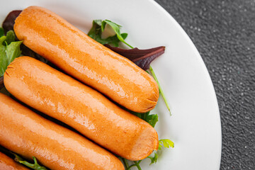 Sausages meat tasty fresh delicious gourmet food background table rustic food top view copy space