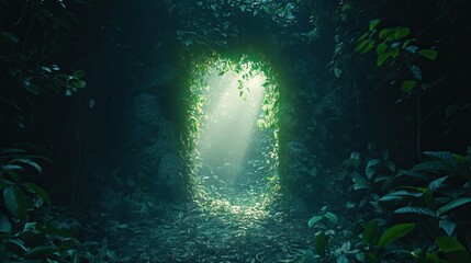 Mysterious Cave Entrance Hidden in Jungle Foliage 