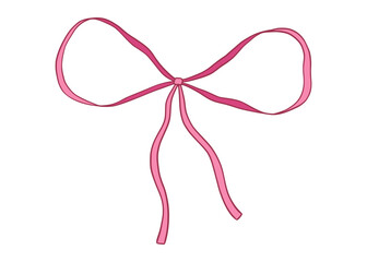 Coquette bow drawing, vector illustration isolated on white, cute red ribbon