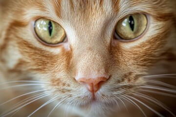 The cat looks curiously, the muzzle close-up. Beautiful simple AI generated image