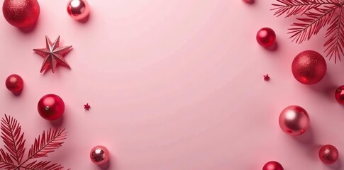 Fototapeta premium Luxurious abstract pink background adorned with festive holiday decorations, vibrant, glamorous