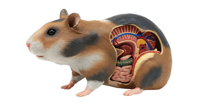 Detailed anatomical illustration of a guinea pig showcasing internal organs and systems for educational purposes in biology or veterinary studies
