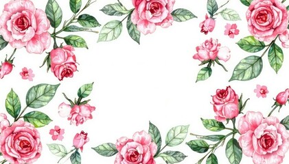 Delicate watercolor roses & leaves, repeat seamlessly , pattern, fabric