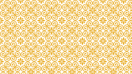 Golden yellow floral illustration pattern. Seamless pattern for fabric print, background, wallpaper.