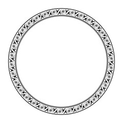 Beautiful round frame arabesque with floral pattern on white background. Black white plate with lace design. Pattern frame for round surfaces, household utensils, textiles, embroidery. EPS