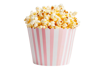 Striped pink popcorn box filled with fresh classic popcorn, cut out