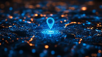 Glowing Map Pinpoints Digital Location on Abstract Network Background