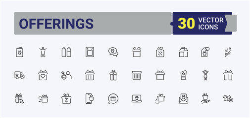 Fototapeta premium Offerings icon. Contains related to parcel, celebration, package, christmas, celebrate, event, birthday and more. Gifts line icon. Modern vector illustration. Vector artwork and illustration.