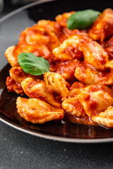 ravioli tomato sauce delicious gourmet food background on the table rustic food top view copy space