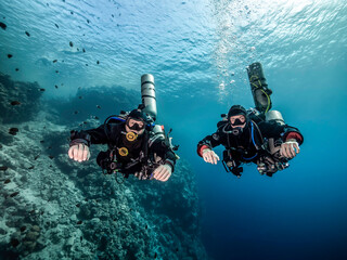 Technical diver during decompression in the Blue Hole