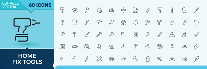 Home Repair Tools simple icon set. It contains symbols to work, house, renovation, interior, decoration. Icons for UI design. Decor icon set. Editable vector.