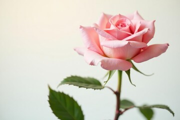 Fototapeta premium Single rose isolated on white background with soft focus and warm lighting, nature, plant, flowers