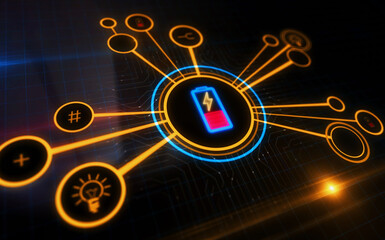 Fototapeta premium Battery energy charge symbol digital concept 3d illustration