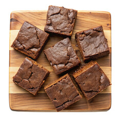Delicious Homemade Chocolate Brownies on Wooden Board Six Squares of Fudgy Goodness