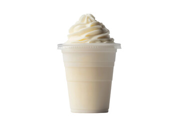 Delicious vanilla soft serve ice cream in a plastic cup, cut out