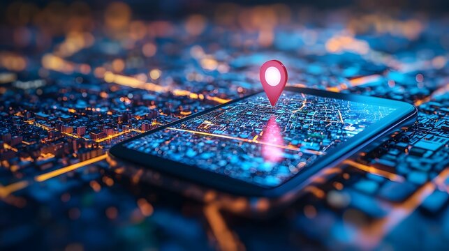 Geofencing App Featuring Digital Map with Virtual Boundaries and Location Pin