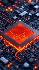 Innovative High Tech Microchip Circuit Board Design Technology Lab Digital Art Futuristic Environment Close-up View Advanced Electronics