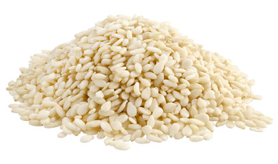 Pile sesame seeds isolated on a transparent background. Completely in focus. Full depth of field. PNG.