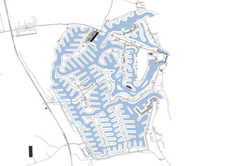 Ahmadi Governorate Map: Vector Highway, Waterway & Buildings in Black and White