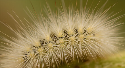 Fototapeta premium Close-up of the Fluffy Puss Moth Caterpillar Hairs with a Smooth Background