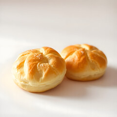 Freshly Baked Golden Brioche Buns on White Background