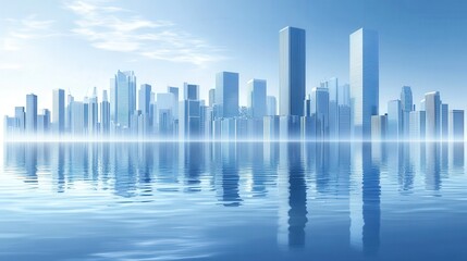 Modern Cityscape Reflecting on Calm Water