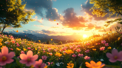 Fototapeta premium flower,meadow with flowers,Still life, art, vase, fruit, material images, background images, desktop wallpaper, ultra high definition