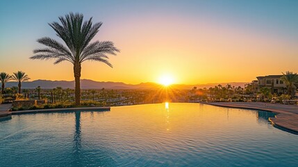 Henderson NV Sunrise: Tropical Sky over Palm Beach with Sun Rising