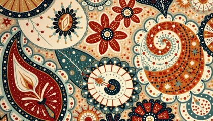 Abstract paisley repeat, muted earth tones, organic shapes, subtle texture , textile, graphic