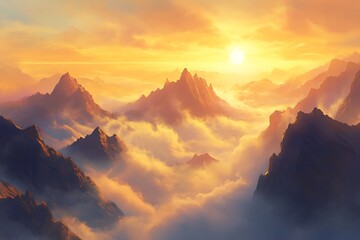 Majestic Mountain Peaks Emerging from a Sea of Clouds.