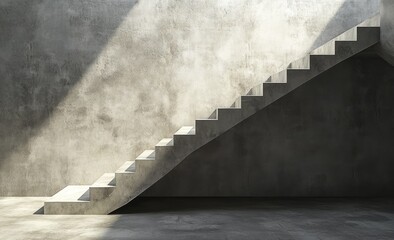 Concrete stairs in a modern industrial interior. Sunlight streams into a spacious room