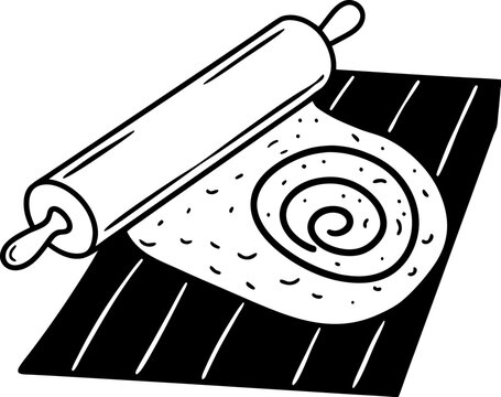 black and white rolling pin dough preparation clip art preview