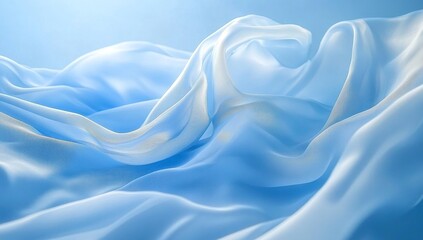Obraz premium Light blue flowing fabric. Delicate, light, and smooth fabric draping in soft folds, creating a sense of lightness and elegance