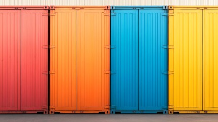 Fototapeta premium Vibrant shipping containers in a colorful arrangement against a neutral background