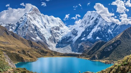 Obraz premium Majestic Andean Lake and Snow-Capped Peaks: A Breathtaking Panorama