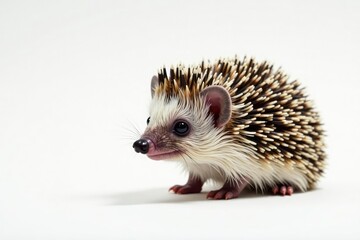 Obraz premium Close-up of a single hedgehog on stark white backdrop , wildlife, closeup