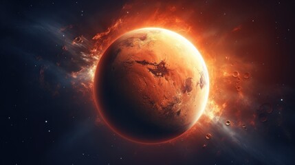 Fototapeta premium Burning Planet in Deep Space. Concept of Global Warming, Climate Change, and Environmental Destruction