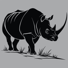 Fototapeta premium a rhinoceros standing with its horn pointed forward silhouette vector design art and illustration