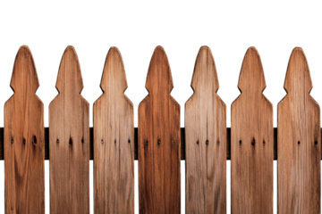 Wooden fence with stylized human silhouettes on black background, cut out