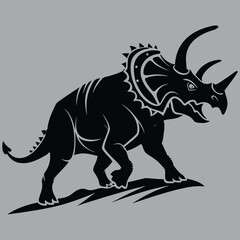 a triceratops charging forward silhouette vector design art and illustration