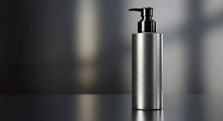 Sleek Silver Pump Bottle Product Mockup Cosmetic or Skincare Packaging Design