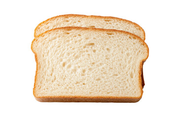 Close-up of two slices of white bread on a black surface, cut out