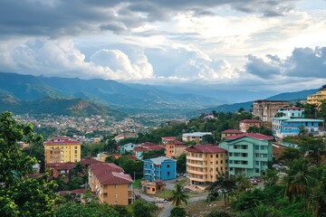Jarabacoa Landscape: Mountain View with Clouds and Summer Sky