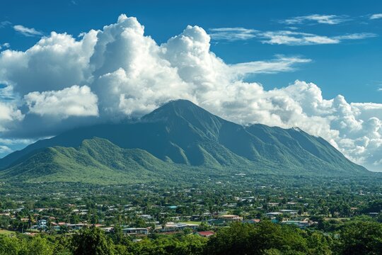 Jarabacoa Landscape: Stunning View of Mountains, Sky, and Lush Green Hills