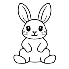 Obraz premium Cute cartoon easter bunny rabbit, simple line drawing in black on white