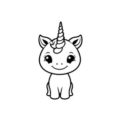 Fototapeta premium A sleek black and white vector illustration of a baby unicorn with curled hooves and a playful pose on a white background