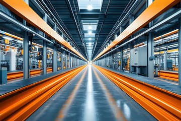 Obraz premium Futuristic Smart Factory Interior with Connected Machines and Efficient Workflow